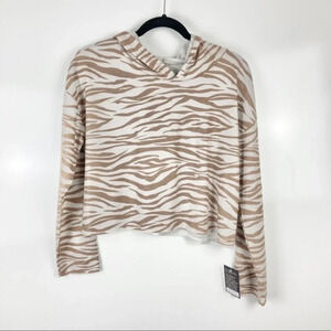 NEW Onzie Camel Zebra Weekend Crop Hoodie Sz M/L